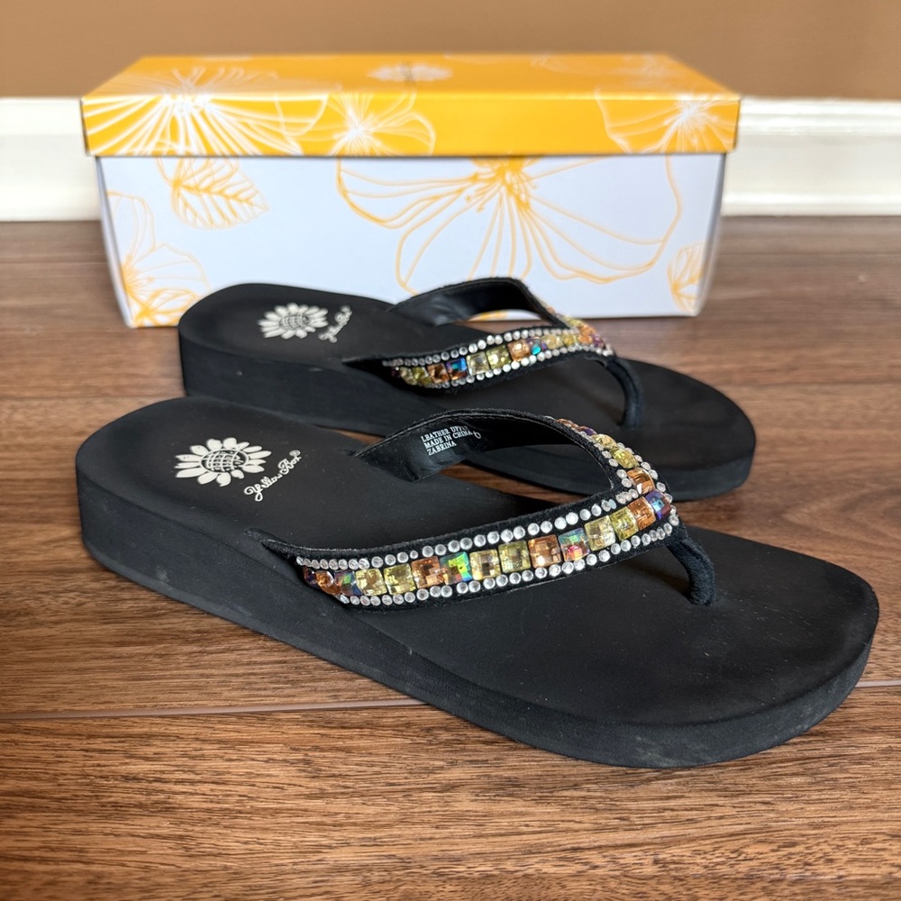 Yellow Box Zabrina Multi-Color Rhinestone Flip Flop Sandals - Picture 3 of 11